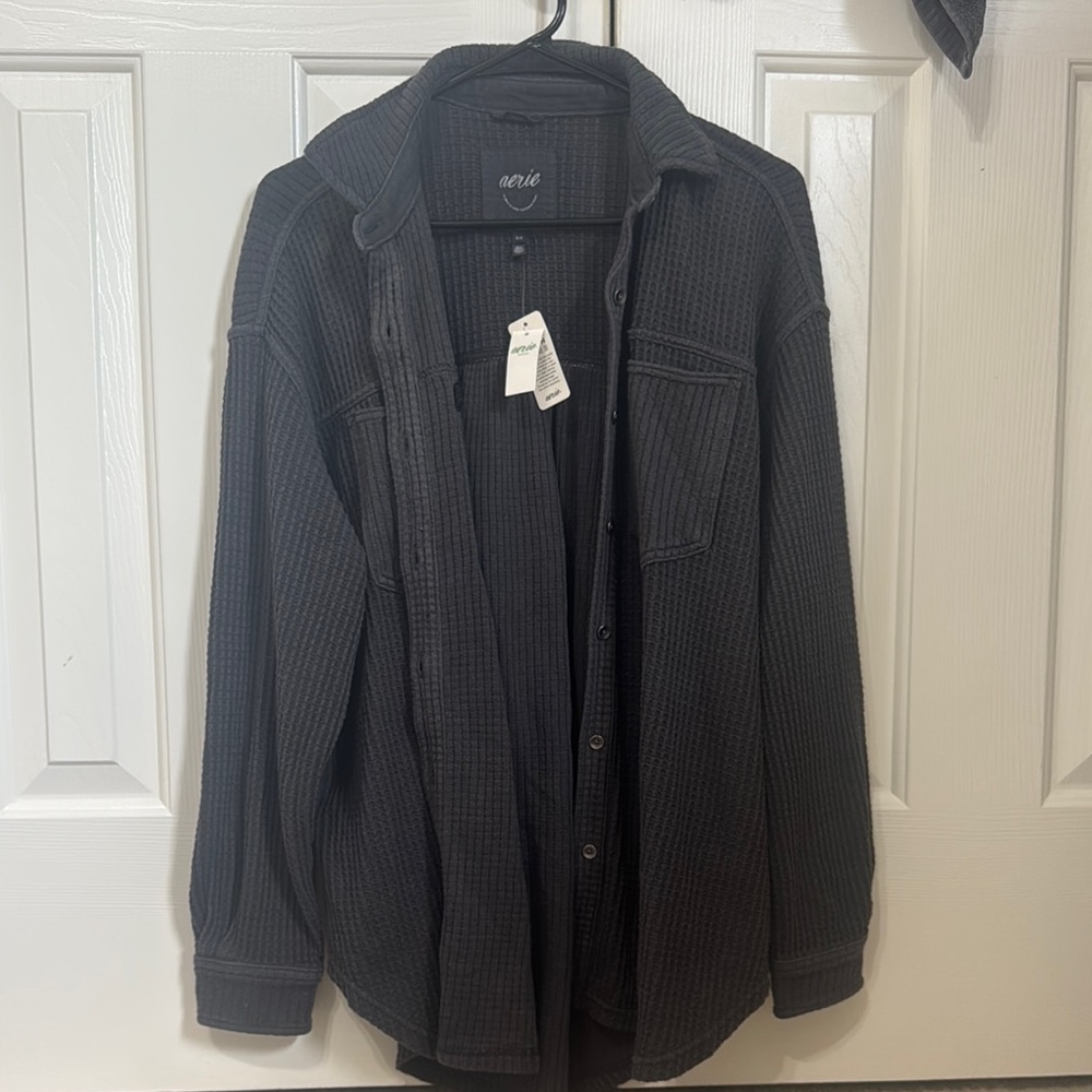 Aerie Gray Lightweight Shirt Jacket Casual Fit